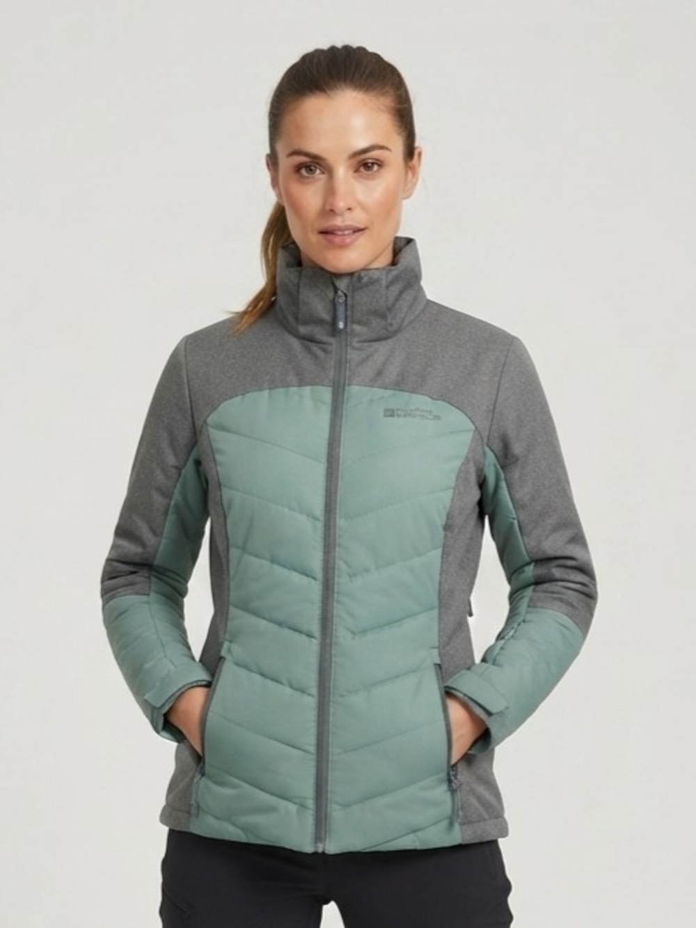 Mountain Warehouse Insulated Hybrid Puffer Jacket in Sage and Grey Size 8
